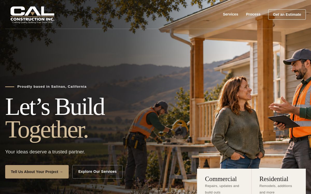 CAL Construction website homepage preview